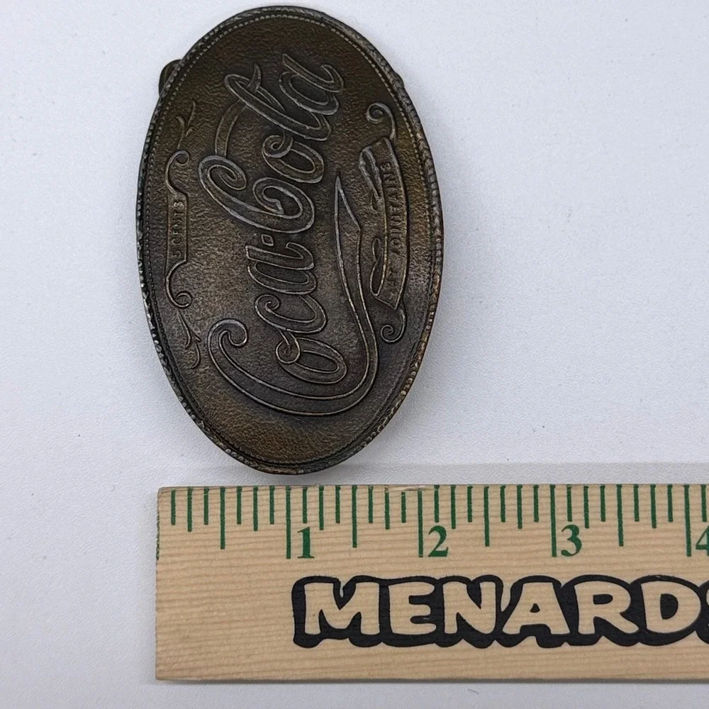 Vintage Coca-Cola Belt Buckle Brass/Bronze Tone‎ Oval 5 Cents At Fountains Mens
